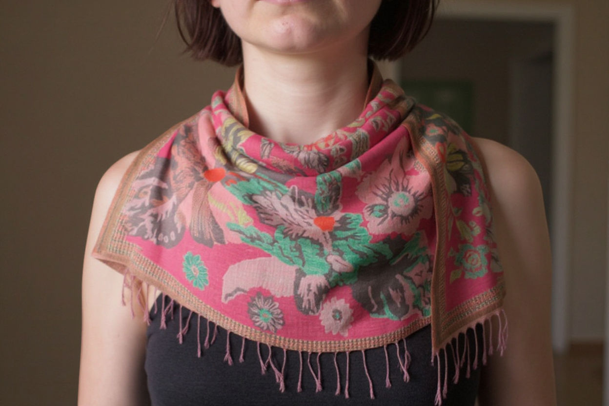 Hot Pink And Mint Pure Wool Shawl